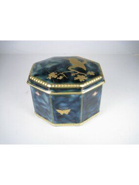 Pirken Hammer Czechoslovakia Vintage Hexagonal Gilded Trinket Box Bird Butterfly
